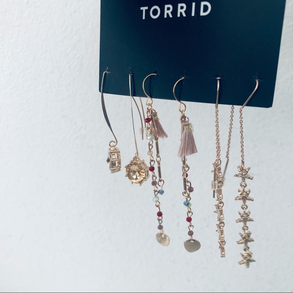 TORRID BLUSH WINE THREADER DROP TRIO EARRINGS - Picture 3 of 5